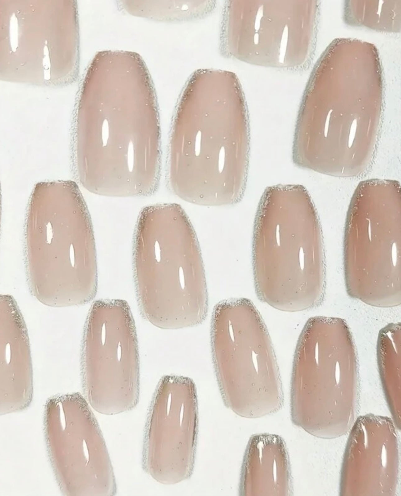 Silver Glitter Edge See through Coffin Shaped Nails