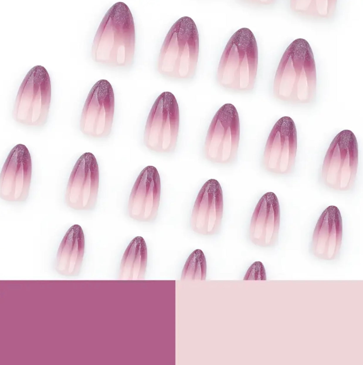 Luxury Short Almond Purple Gradient Press ons with Glossy Finish