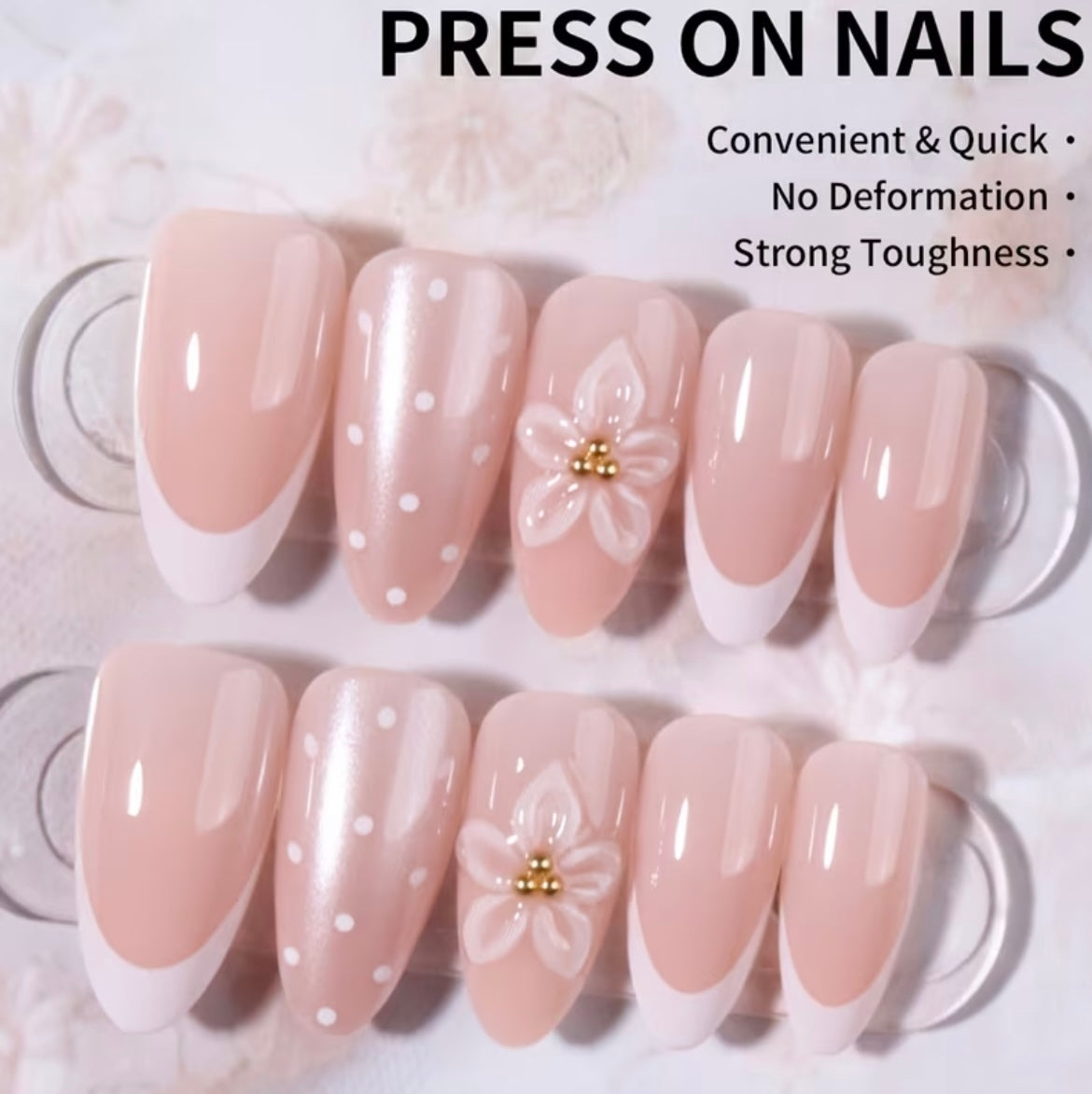 Trending 3D Polka Dot Almond Shape Press-ons