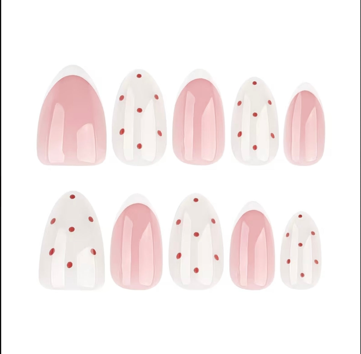 Short Almond White French with Coffee Polka Dots Press-ons