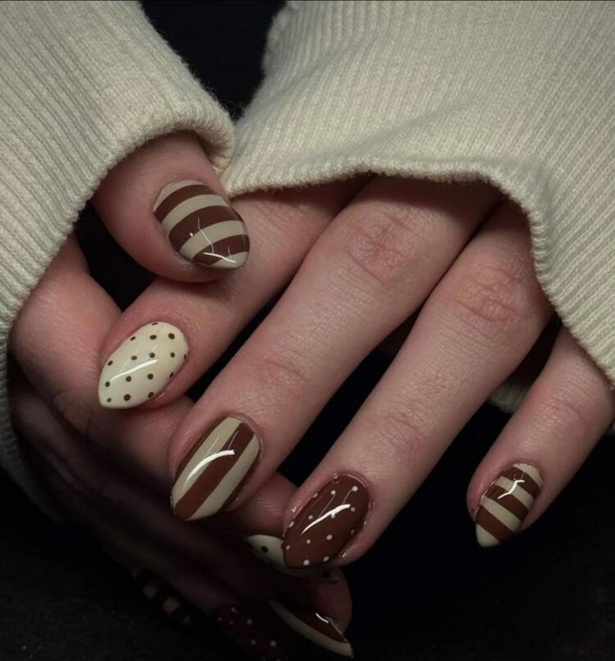 Polka Dot and Stripes French Fall Design Short Almond Press-ons