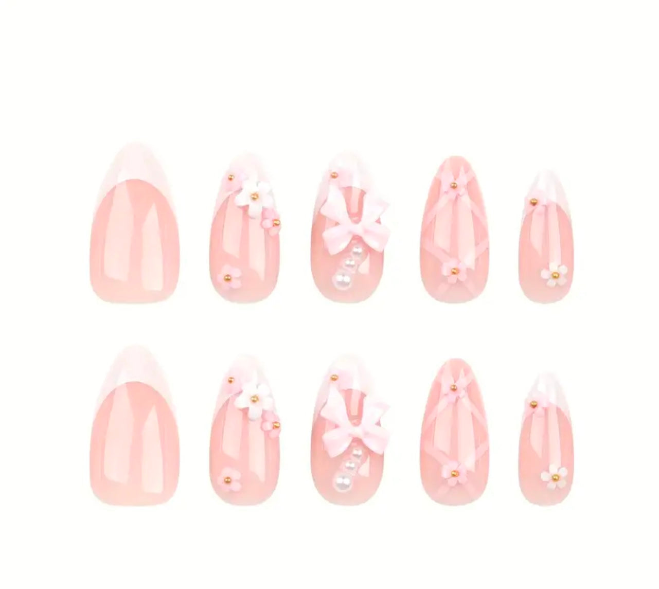 Pink petal and bows 3D press ons