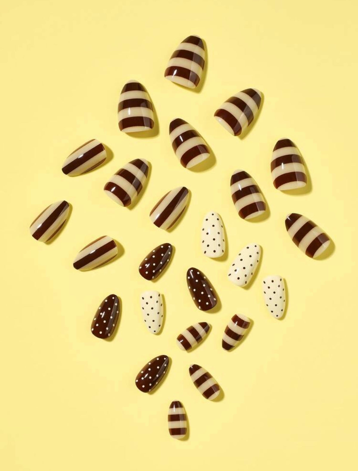 Polka Dot and Stripes French Fall Design Short Almond Press-ons