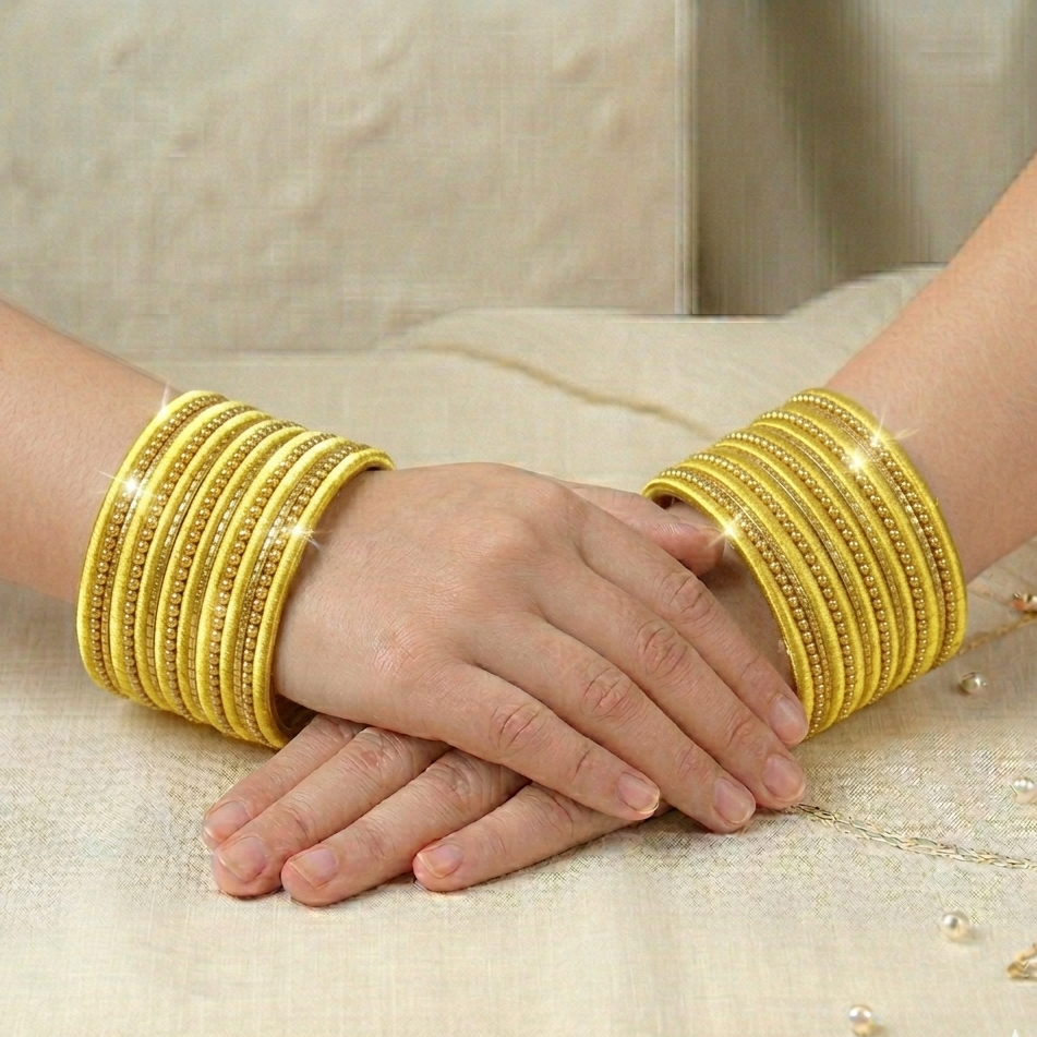Kids Metal Bangles - Yellow with Golden ( 2 dozen ) 0-6 year Age