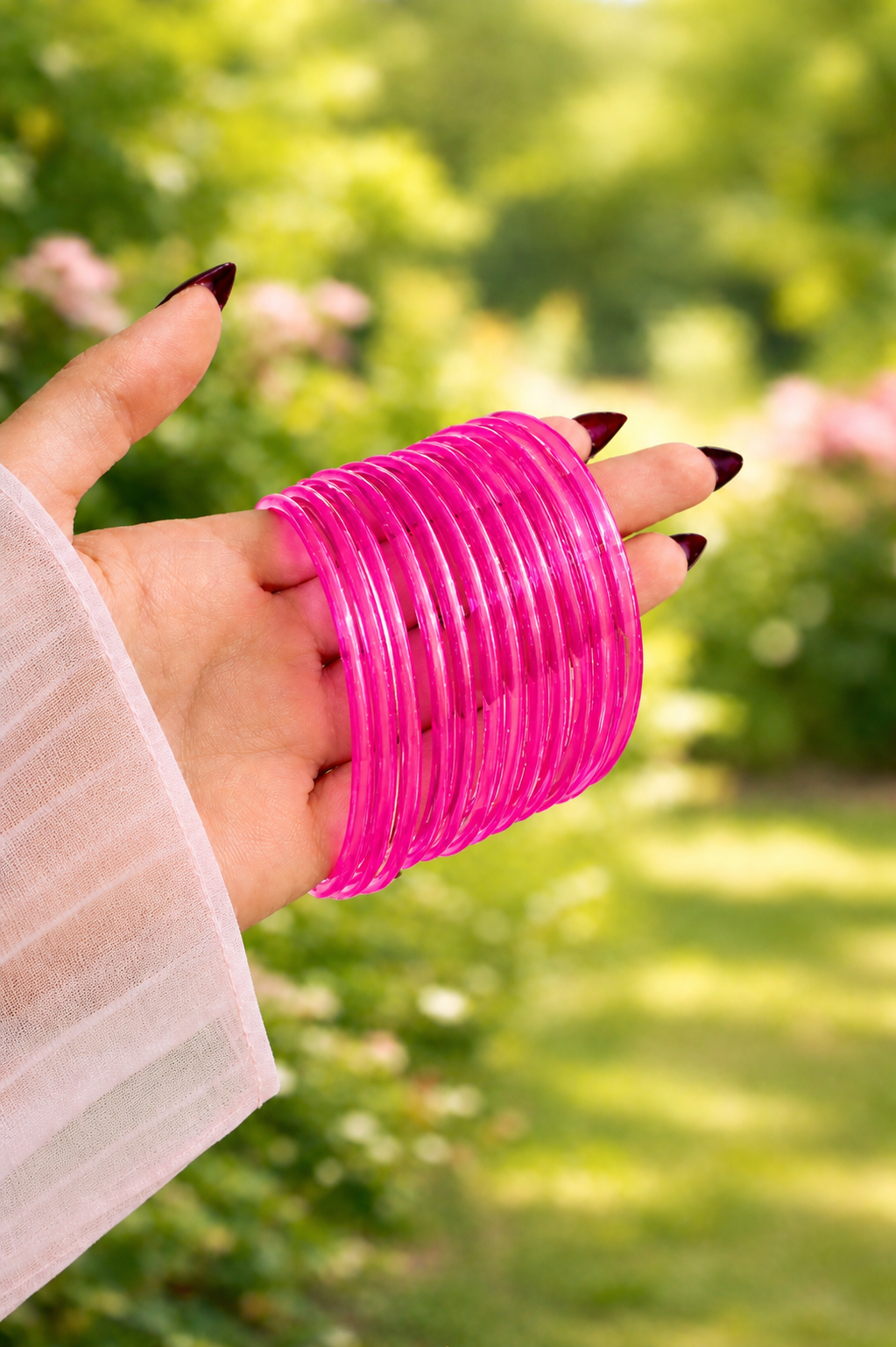 Viral Jelly Bangle Set-1 dozen - Hot Pink (12 Simple Bangles)