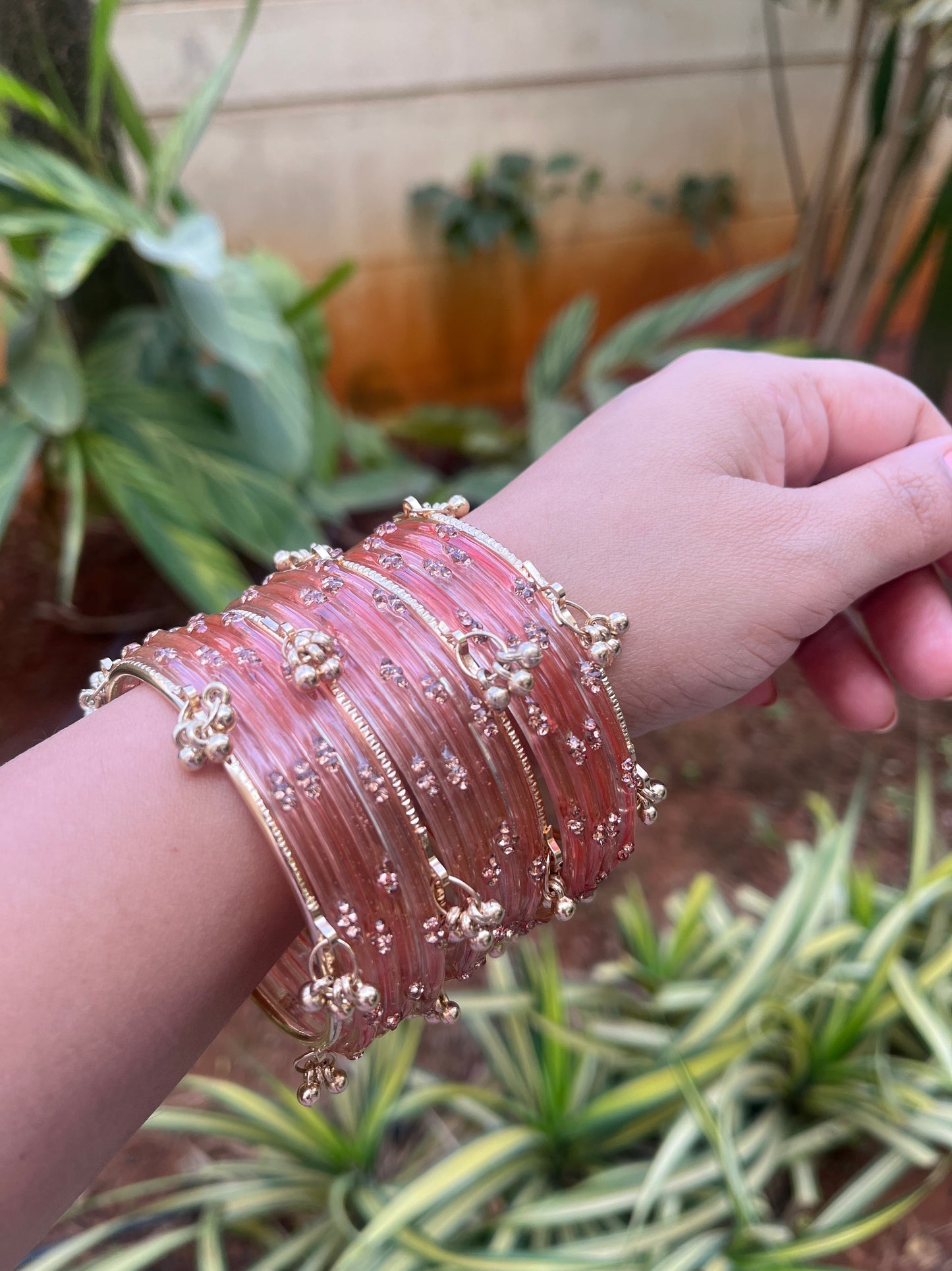 Viral Kashmiri Ghungroo Glass Bangle Set-1 dozen - Pink (12 Simple 4 Ghungroo Bangles)