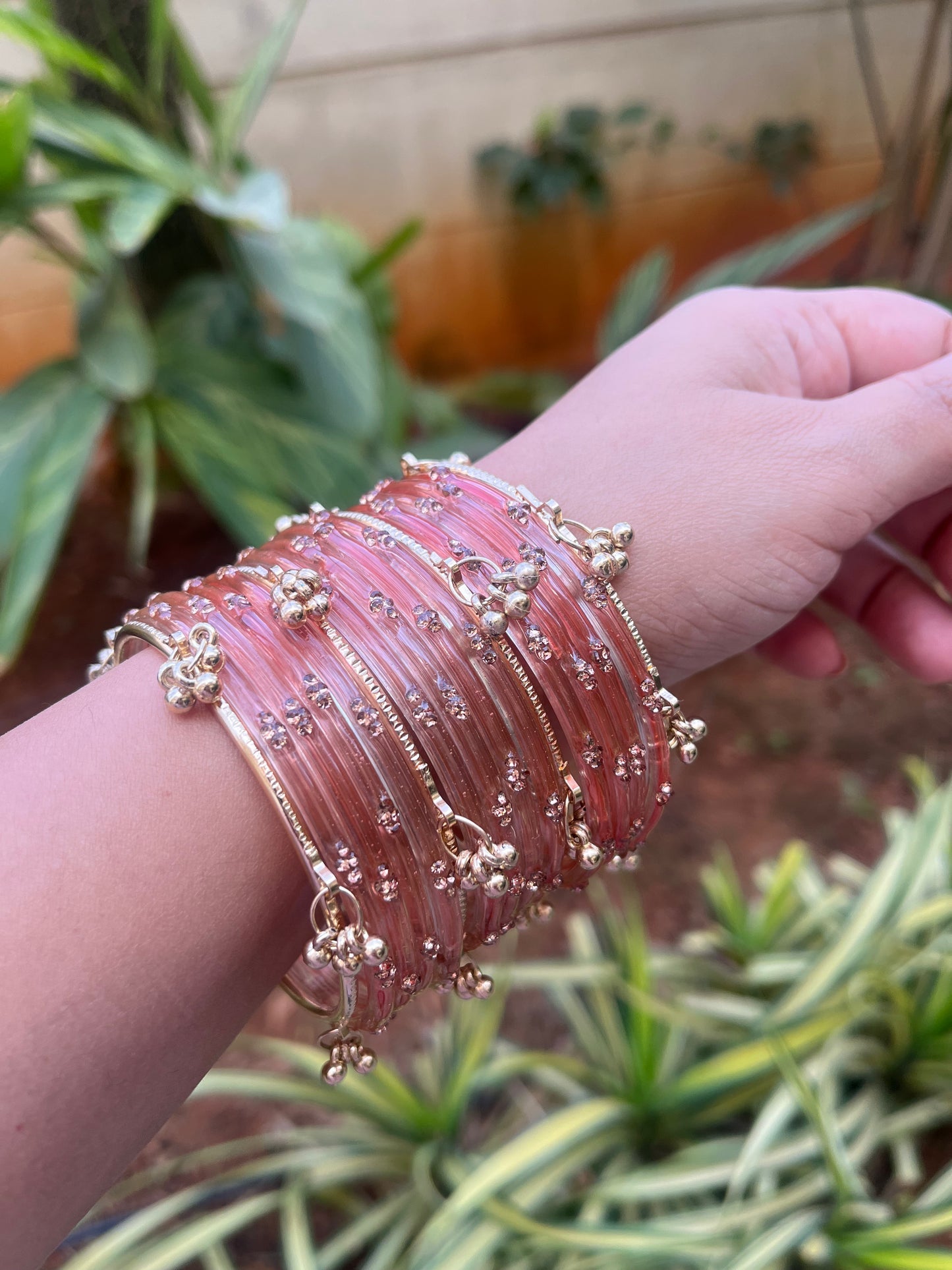 Viral Kashmiri Ghungroo Glass Bangle Set-1 dozen - Pink (12 Simple 4 Ghungroo Bangles)