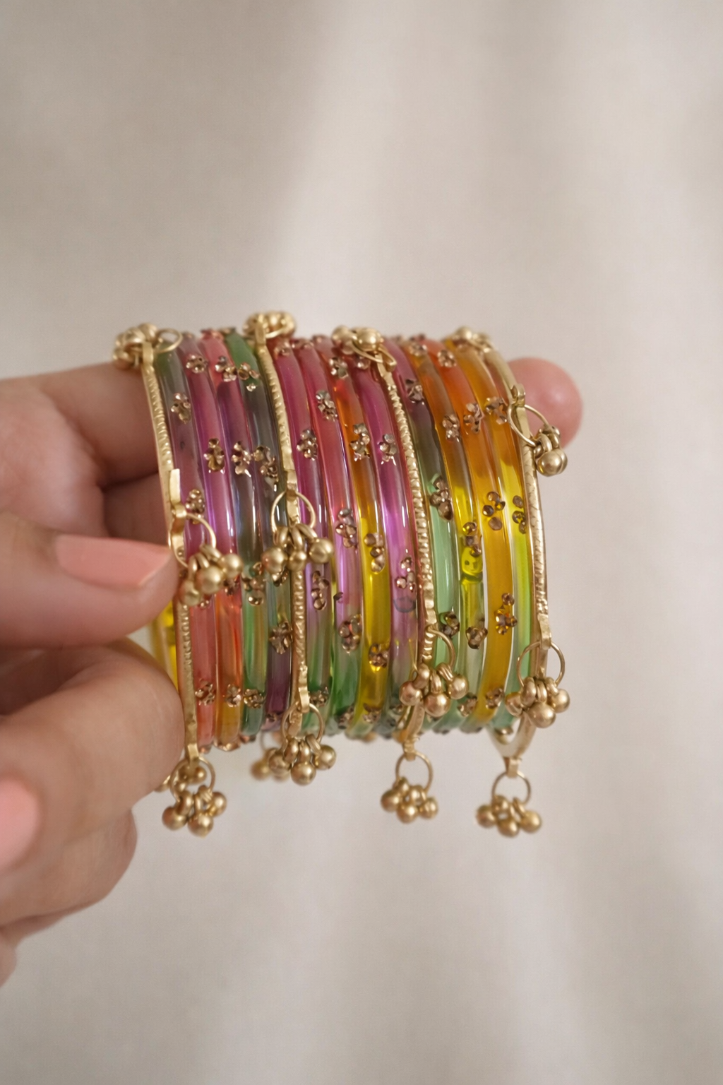 Viral Kashmiri Ghungroo Glass Bangle Set-1 dozen - Multi-Color (12 Simple 4 Ghungroo Bangles)