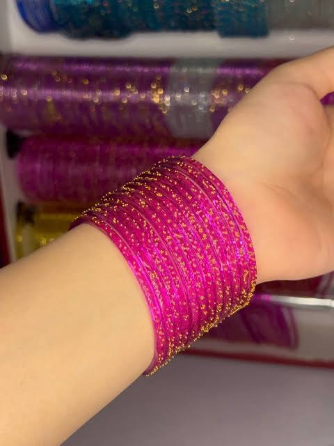 Viral Kashmiri Glass Bangle Set-1 dozen - Burgundy Pink