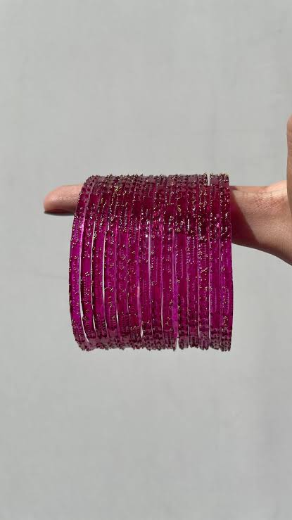 Viral Kashmiri Glass Bangle Set-1 dozen - Burgundy Pink