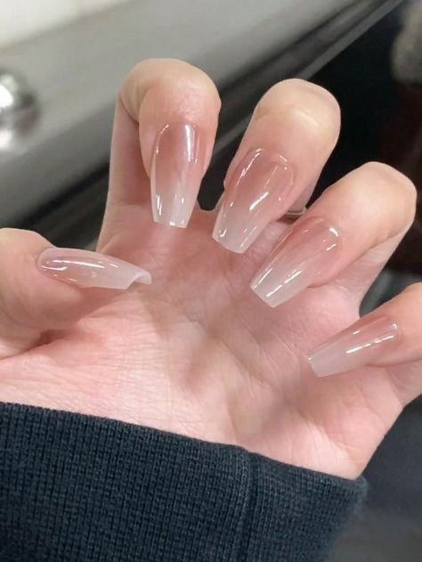 Medium Length Coffin Glossy Aurora Nude Press-Ons