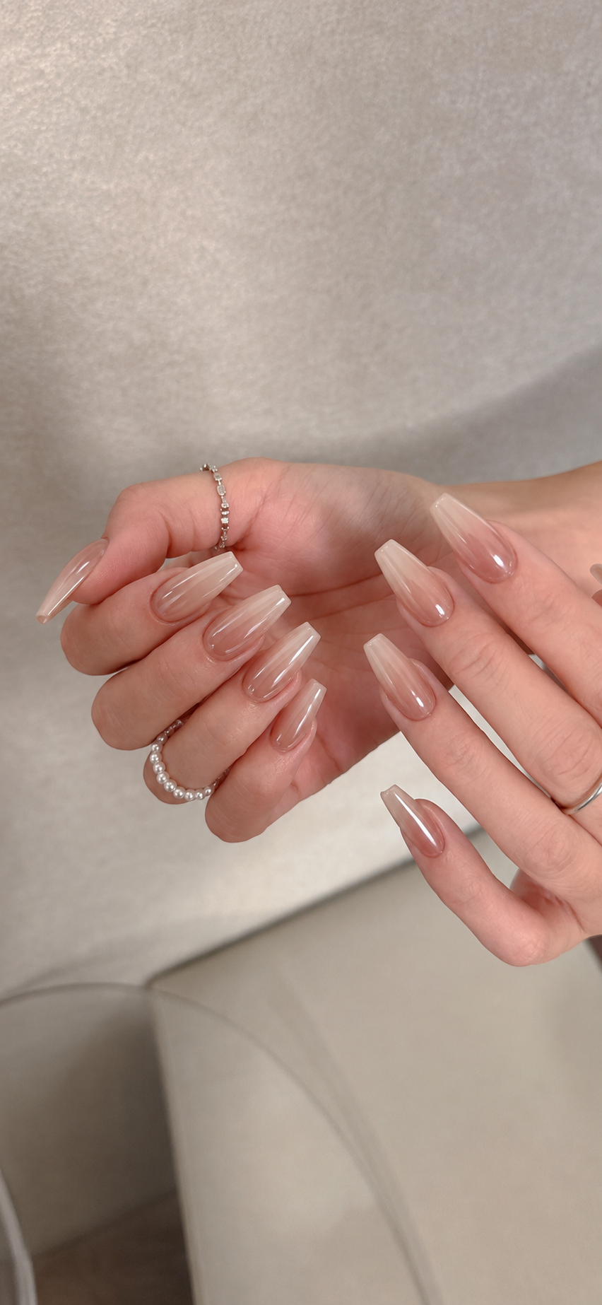 Medium Length Coffin Glossy Aurora Nude Press-Ons