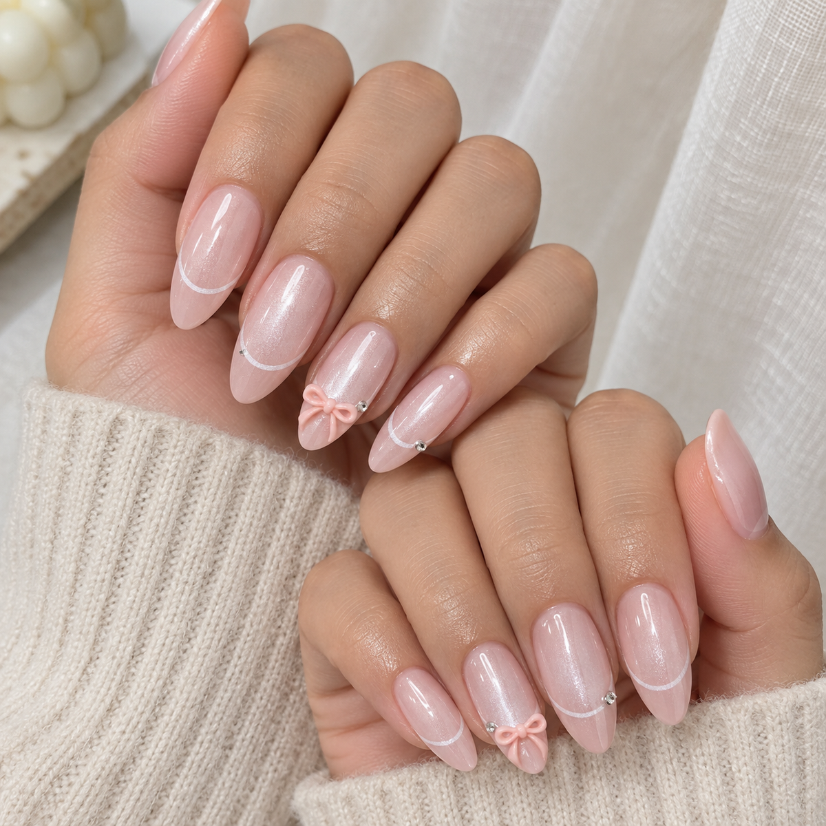 Pearlescent Pink Cat Eye Embellished Press-ons