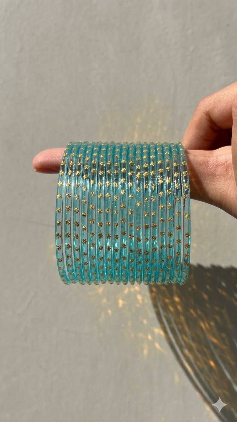 Viral Kashmiri Glass Bangle Set-1 dozen - Ice Blue