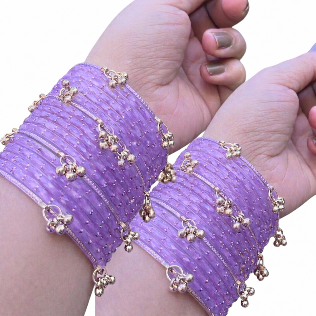 Viral Kashmiri Ghungroo Glass Bangle Set-1 dozen - Lilac (12 Simple 4 Ghungroo Bangles)