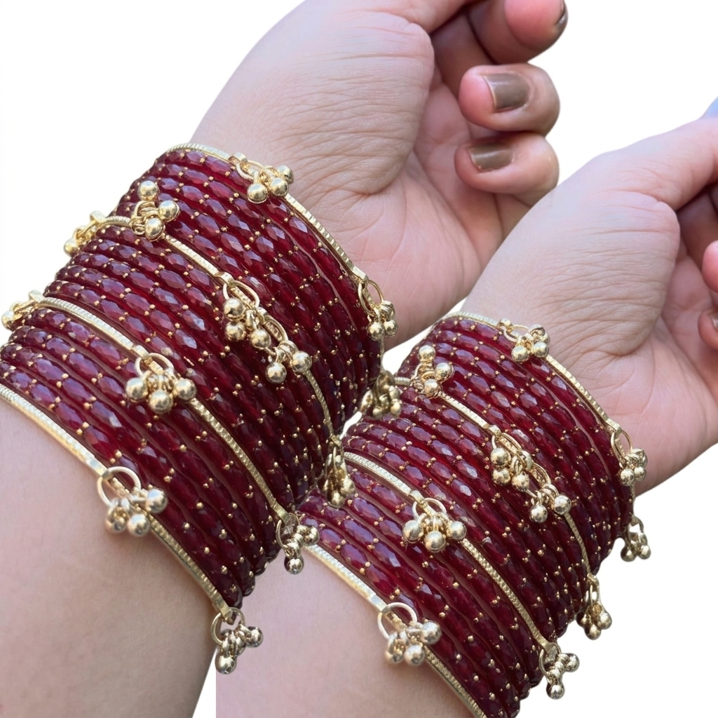 Viral Kashmiri Ghungroo Glass Bangle Set-1 dozen - Red (12 Simple 4 Ghungroo Bangles)