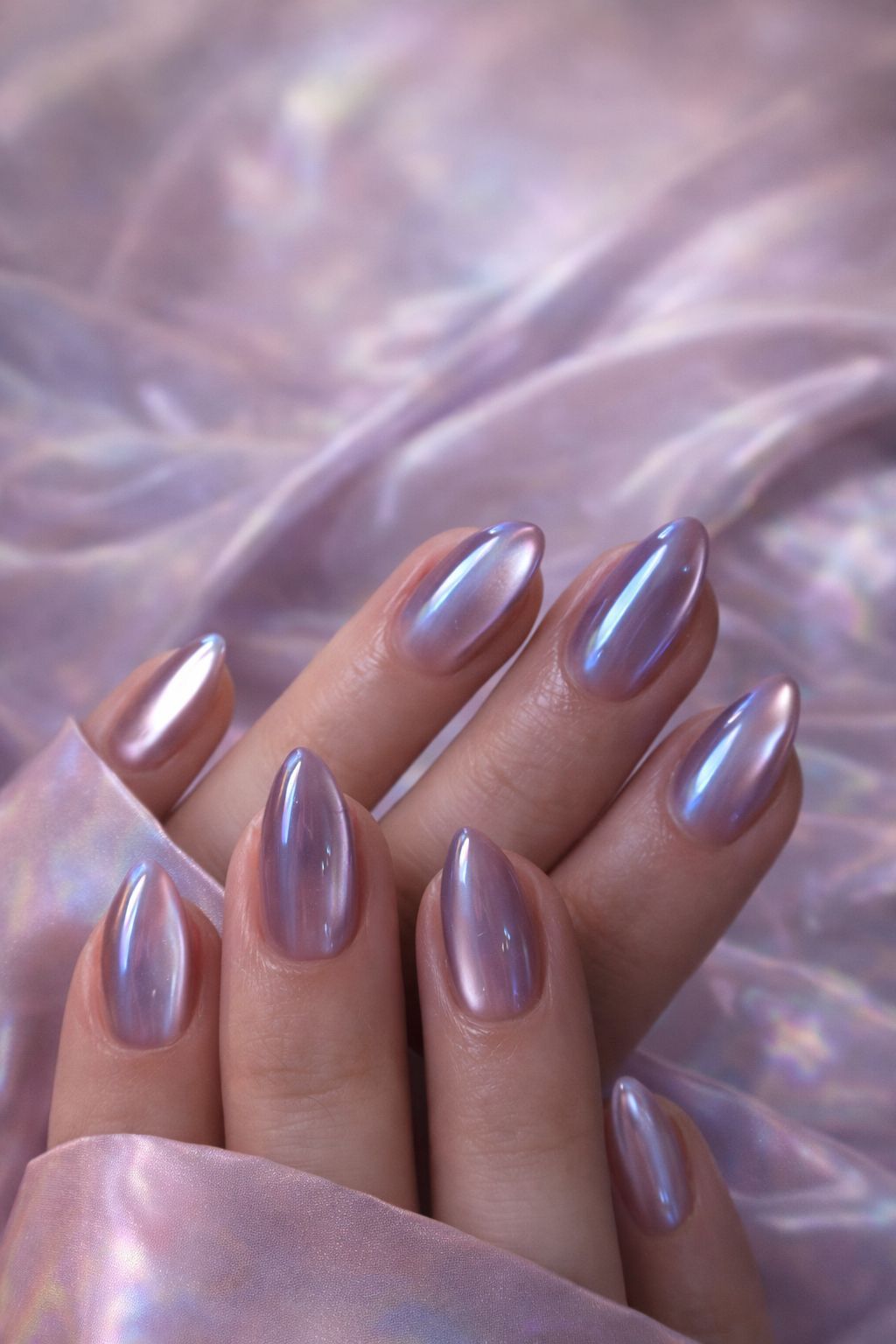 Glossy Almond Mauve Purple Cat Eye Press-On Nails