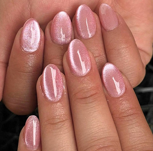 Light Pink Luxury Cat Eye Almond Tips Press-On Nails