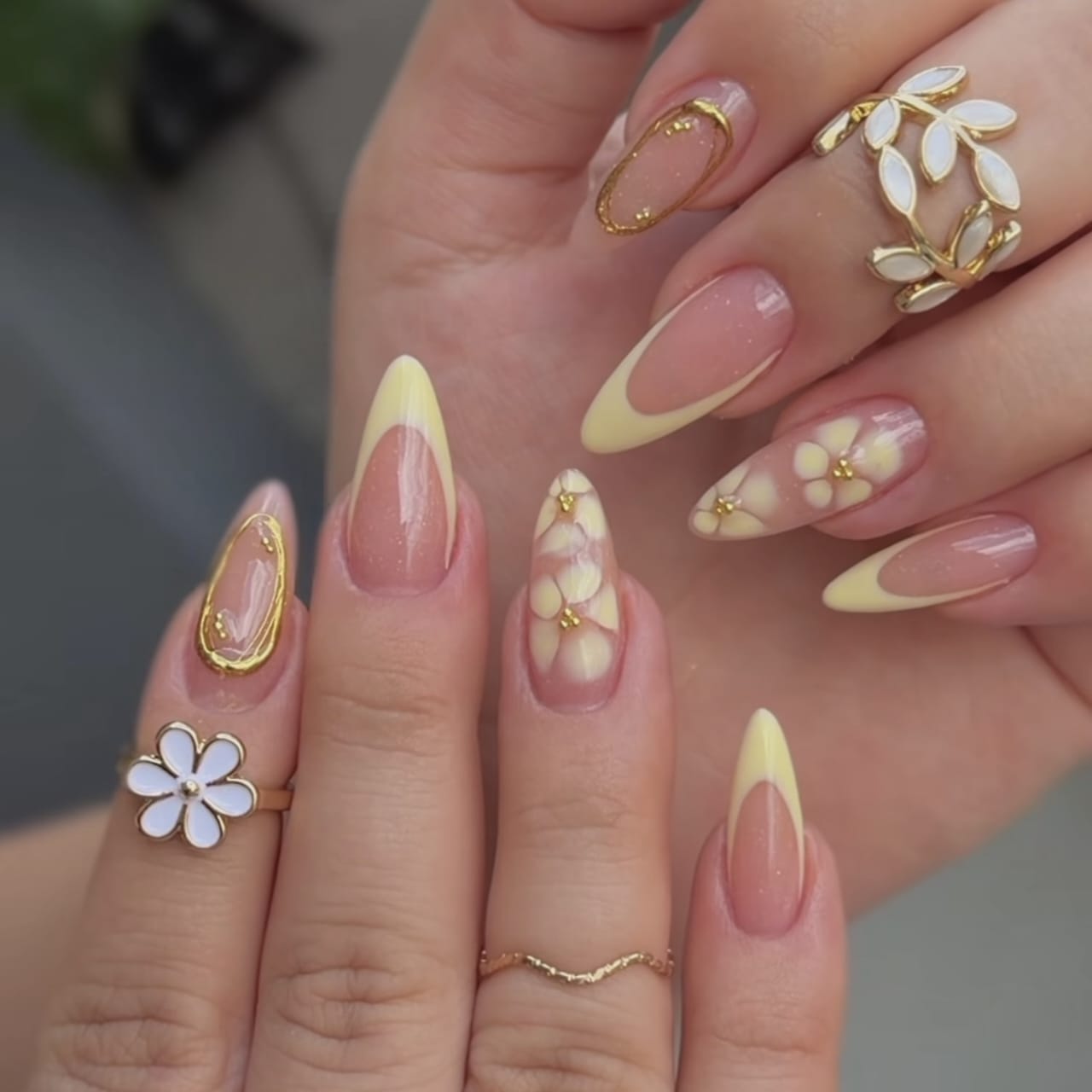 Soft Yellow Floral Almond Press-On Nails