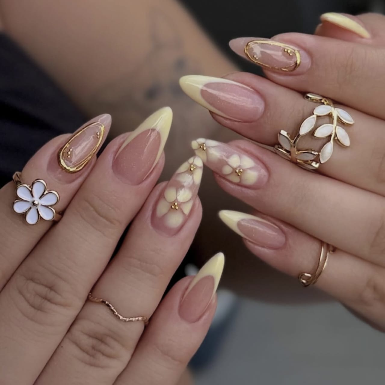 Soft Yellow Floral Almond Press-On Nails