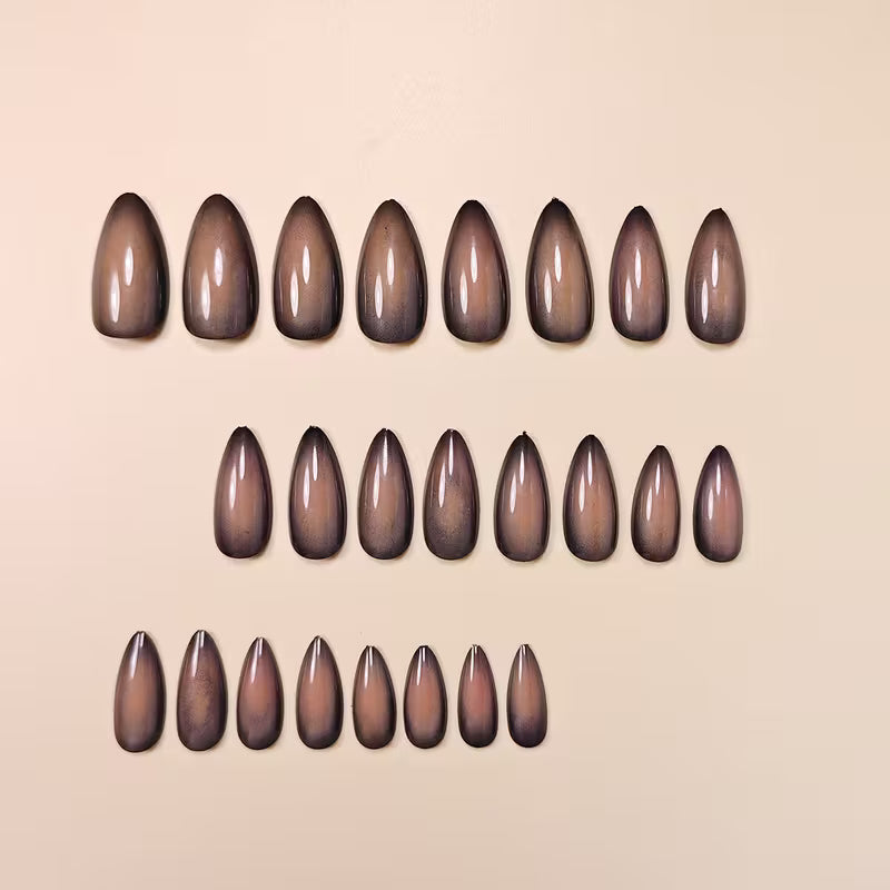 Almond-Shaped Black And Brown Gradient Press-On Nails