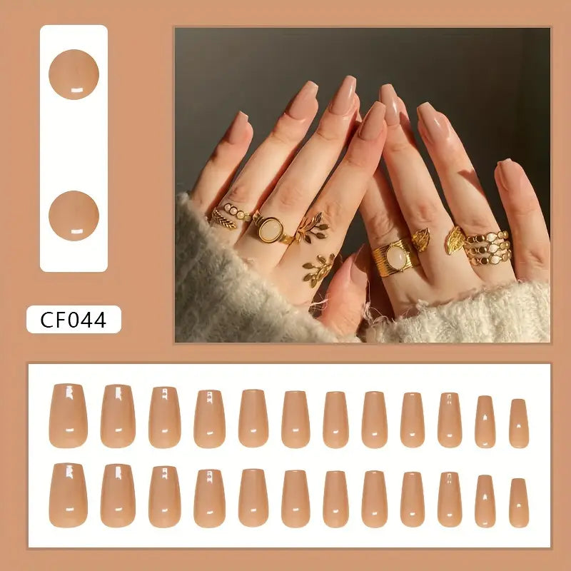 Nude Brown Solid square shape press-ons