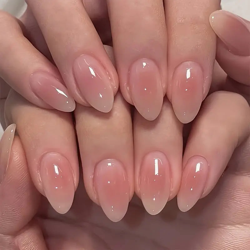 Nude Pink Short Almond see through Press-On Nails