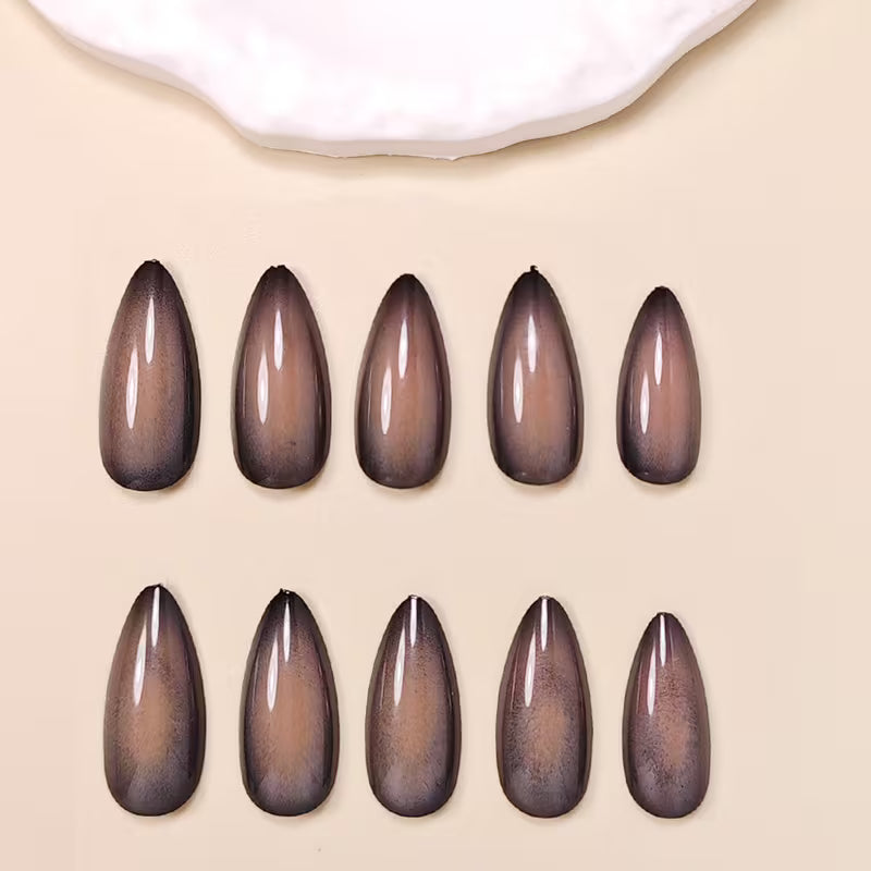 Almond-Shaped Black And Brown Gradient Press-On Nails