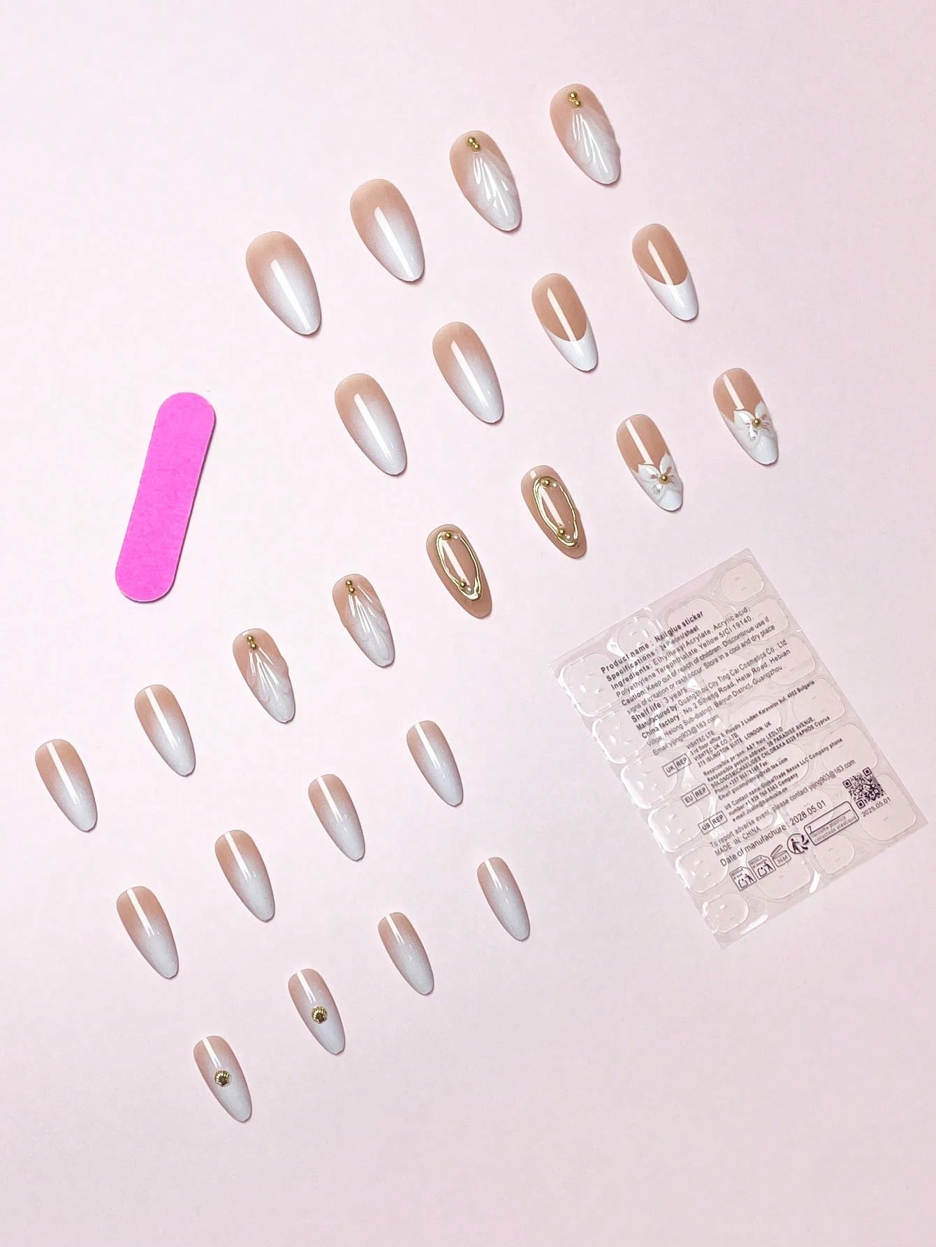 3D Golden Flower & Bead Decor Mermaid Press-On Nails