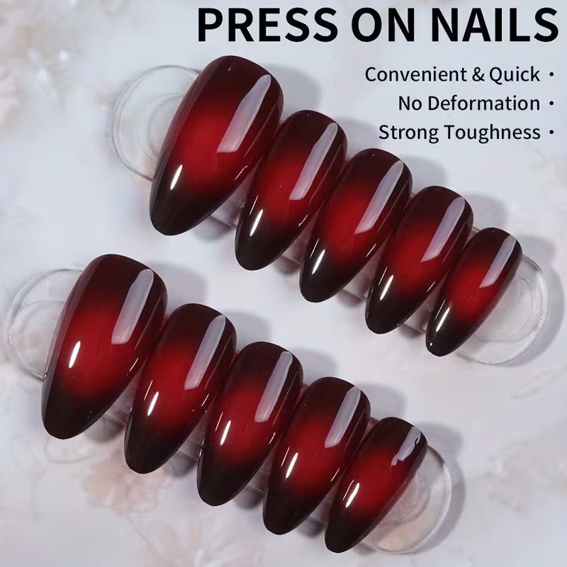 Wine Red Ombre Almond Pressons Nails